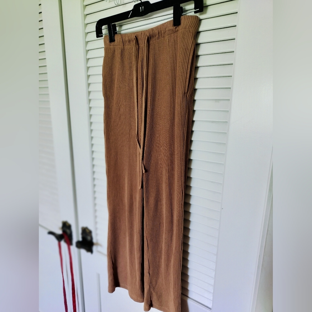 Women's Ribbed Lounge Pants Drawstring Pockets Butterscotch XS/S